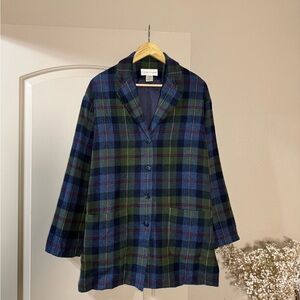 Vintage Casual Corner | Wool Blend Green Blue Plaid Barn Blazer | Size Small